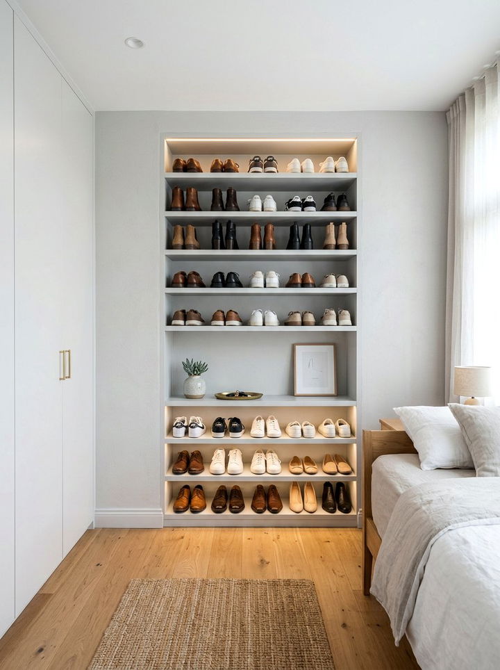 Built In Shoe Shelves - 30 bedroom shoe storage ideas