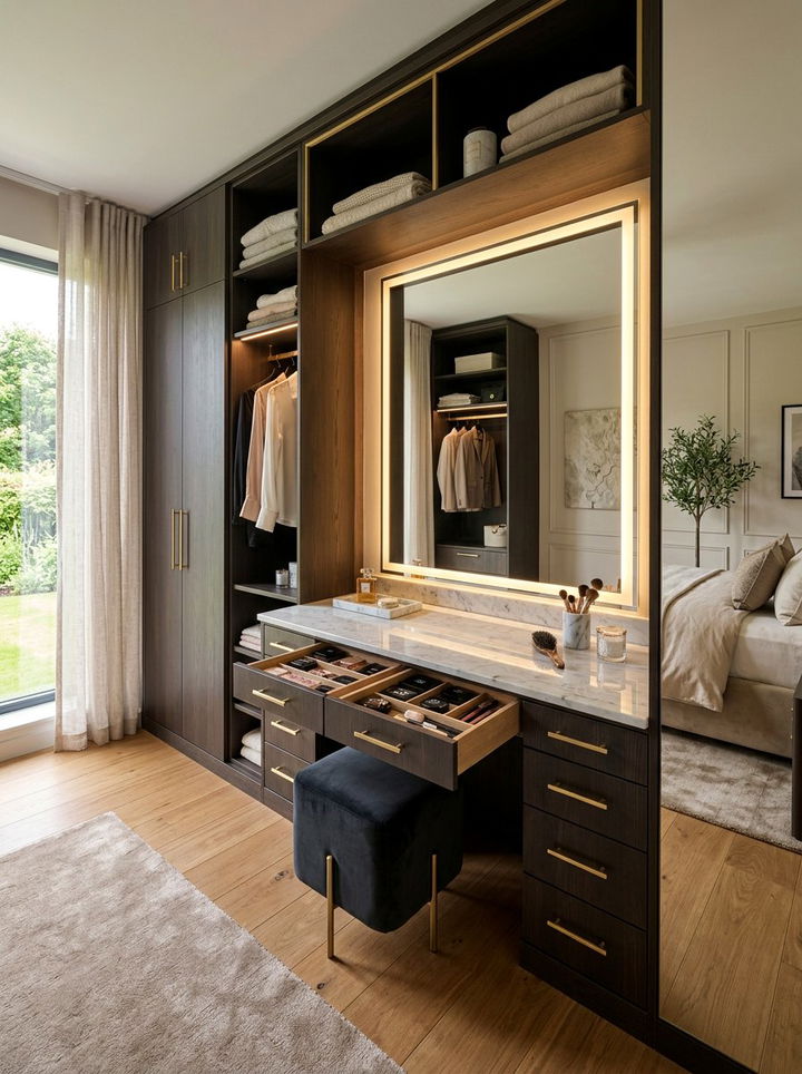Built In Vanity Desk - 30 bedroom built-in storage ideas