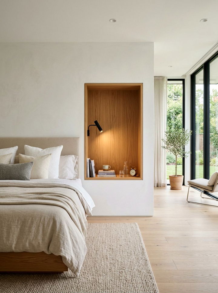 Built In Wall Niche - 30 bedroom narrow nightstands