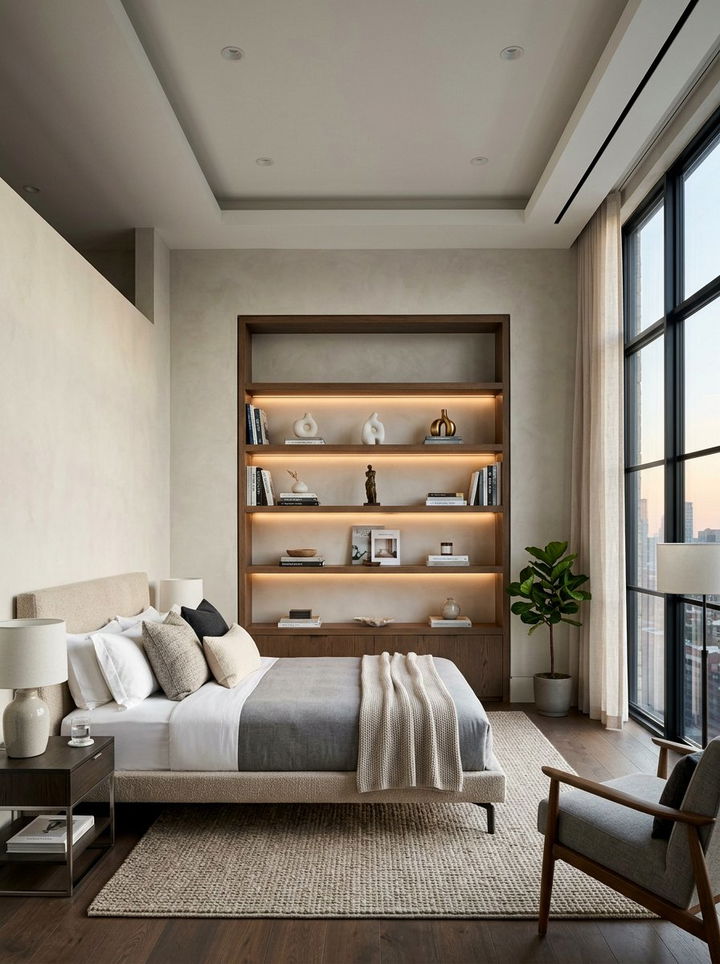 Built In Wall Niche - 30 bedroom vertical storage ideas