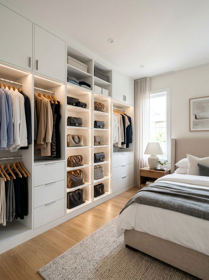 Built In Wardrobe Shelving - 30 bedroom bag storage ideas