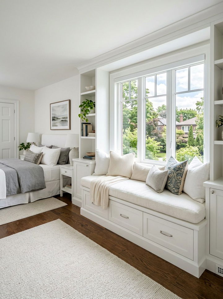 Built In White Window Seat - 30 warm white bedroom ideas