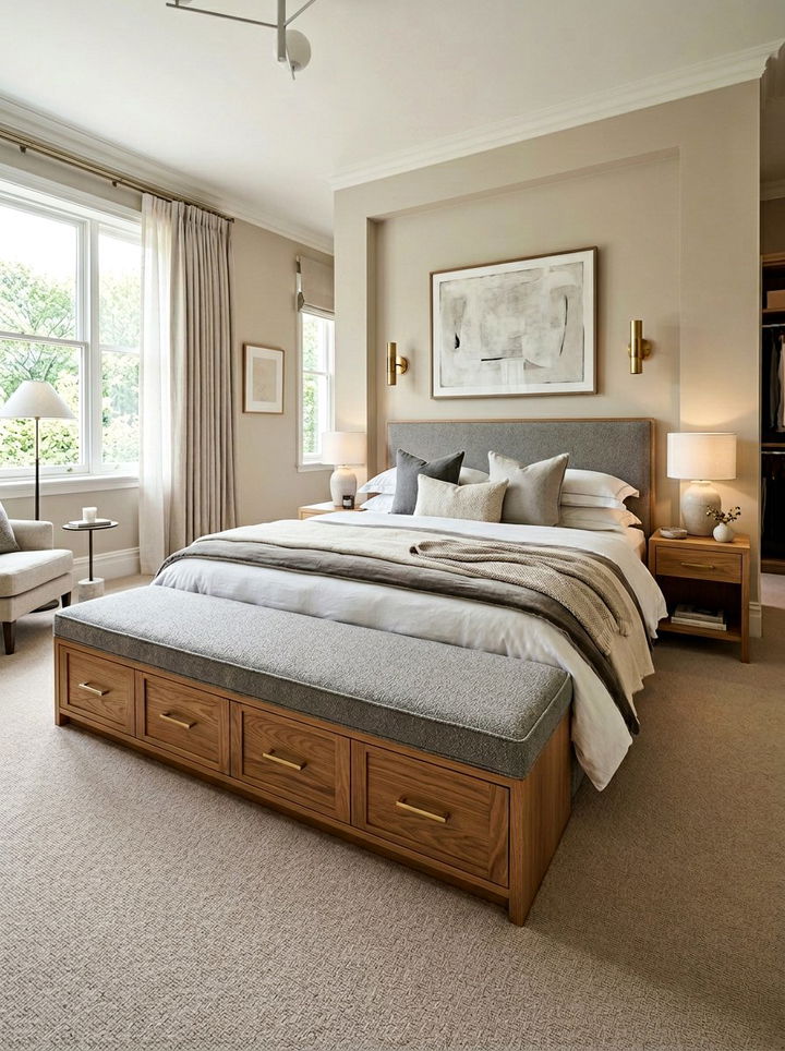 Built in bedroom bench - 30 bedroom nook ideas