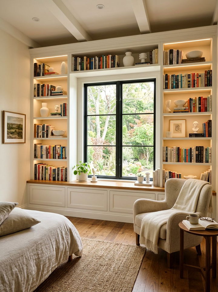 Built in bedroom bookshelf storage - 30 new construction bedroom ideas