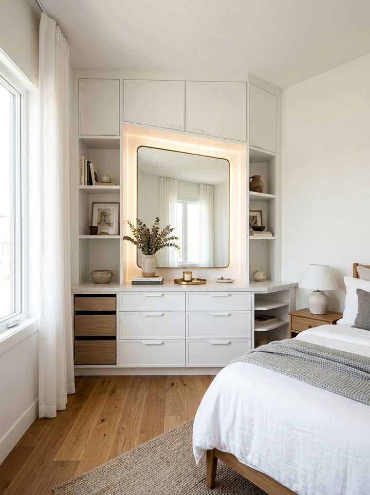 Built in bedroom dresser with wall mount mirror - 30 bedroom dresser with mirror ideas