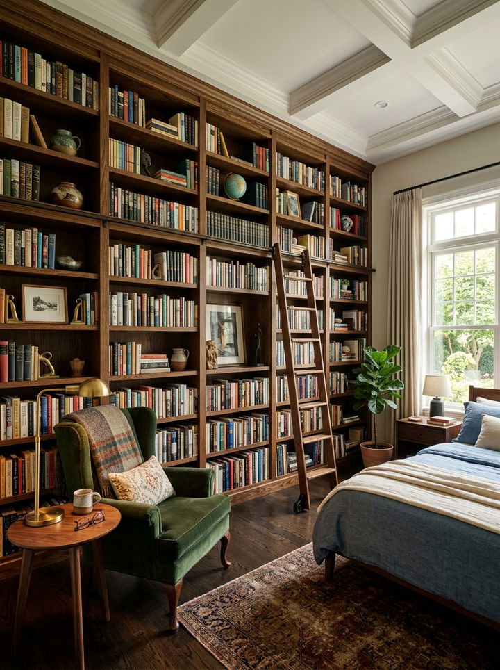 Built in bookshelf - 30 calming bedroom ideas