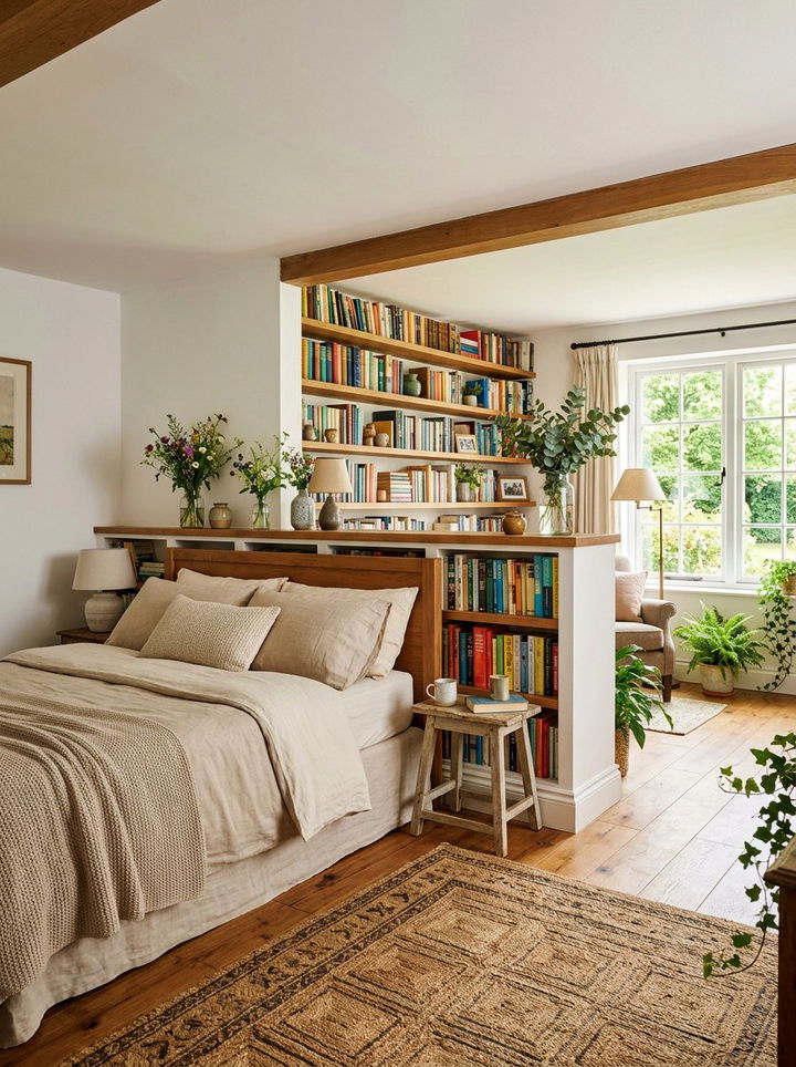 Built in bookshelf pony wall for bedroom - 30 bedroom pony wall ideas