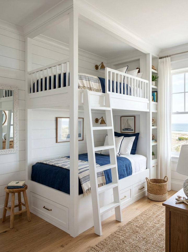 Built in bunk beds - 30 coastal white bedroom ideas