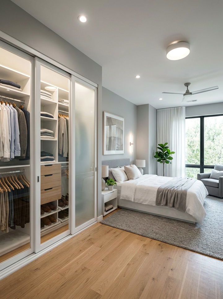 Built in closet with sliding doors - 30 dust-free bedroom ideas