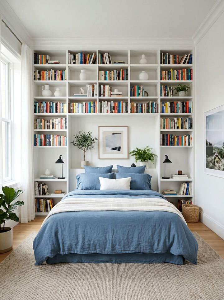 Built in wall bookcase headboard - 30 bedroom bookcase headboards