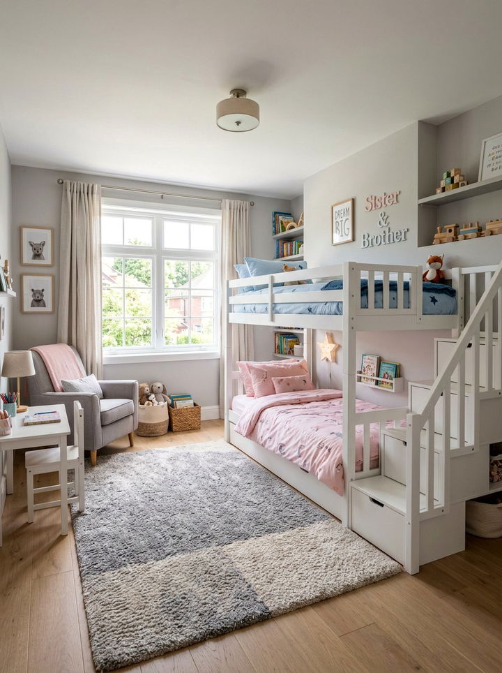 Bunk Bed Layout For Brother And Sister - 30 boy and girl shared bedroom ideas