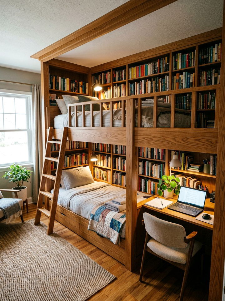 Bunk Bed With Built In Bookshelf - 30 bedroom bunk bed ideas