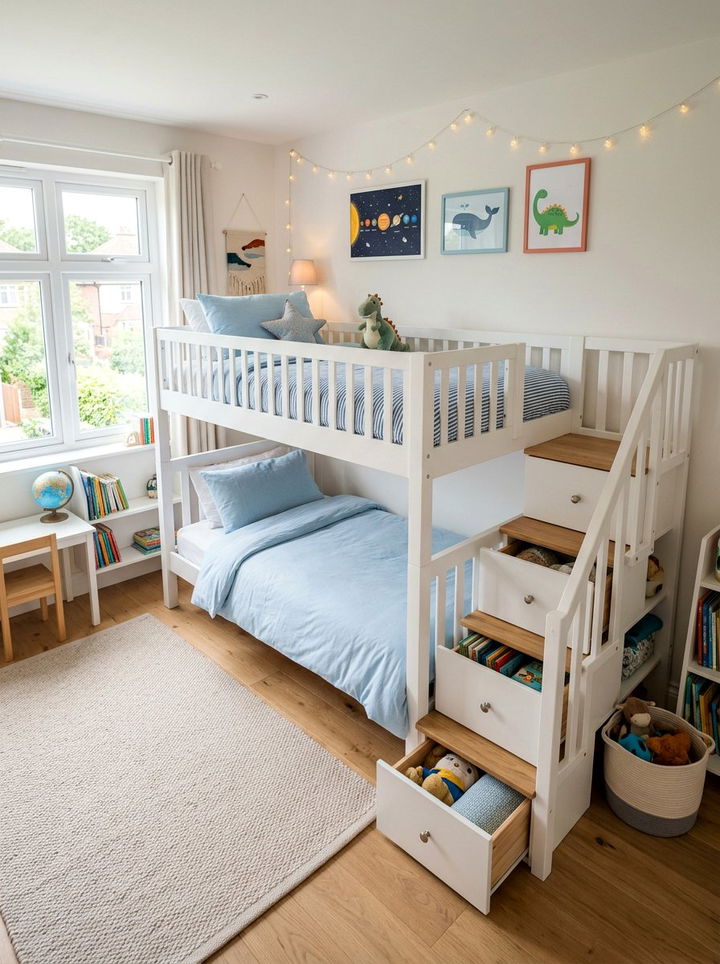 Bunk Bed With Stairs - 30 twin siblings bedroom ideas