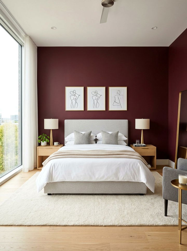 Burgundy Accent Wall - 30 burgundy bedroom ideas