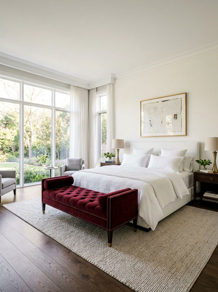 Burgundy Bench White Bedding - 30 burgundy and white bedroom ideas