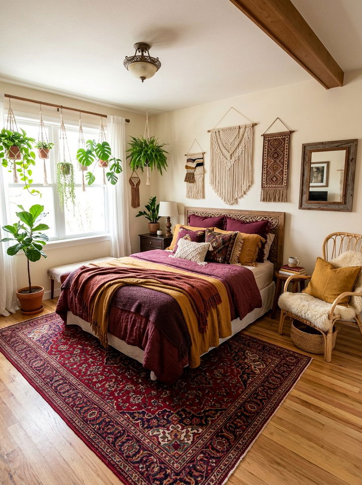 Burgundy Boho Bedroom - 30 burgundy bedroom ideas