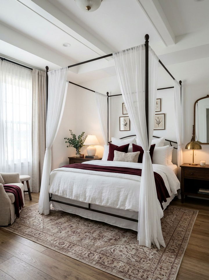 Burgundy Canopy Bed White Drape - 30 burgundy and white bedroom ideas