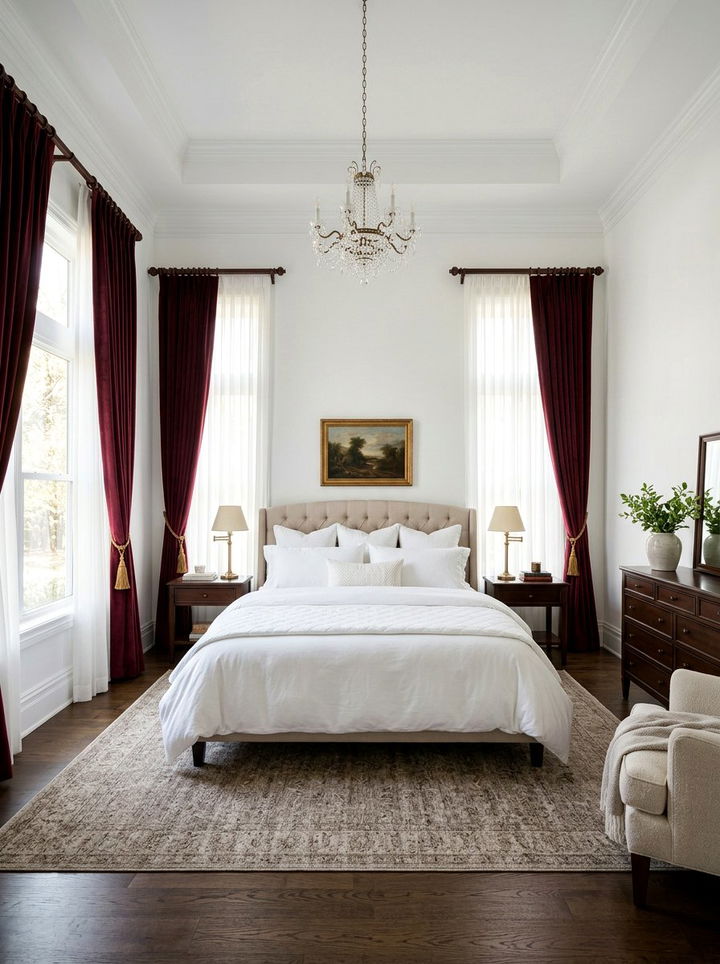 Burgundy Curtains White Walls - 30 burgundy and white bedroom ideas