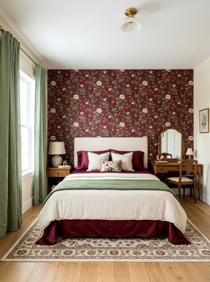 Burgundy Floral Wallpaper - 30 burgundy bedroom ideas