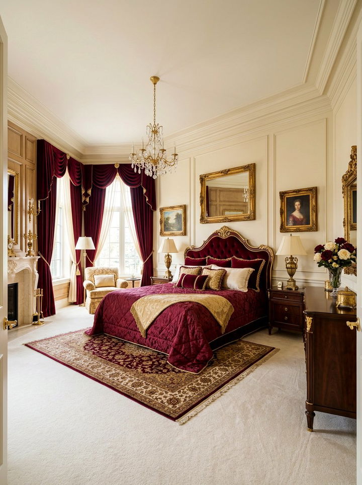 Burgundy Gold Cream Bedroom - 30 tricolor bedroom ideas