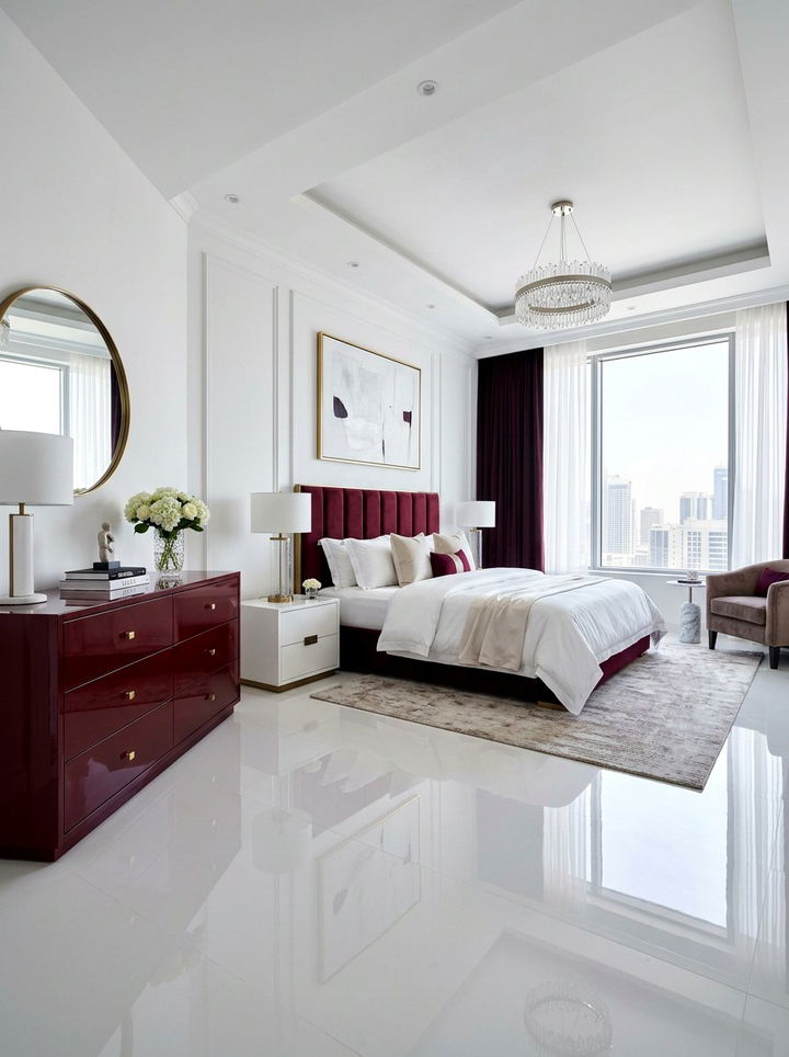 Burgundy High Gloss White Bedroom - 30 burgundy and white bedroom ideas