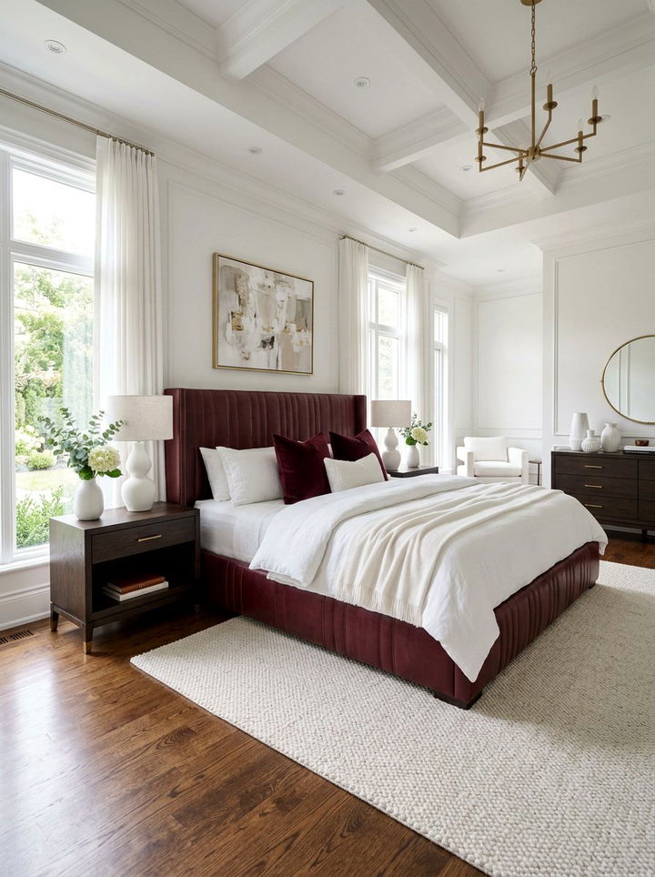 Burgundy Leather Bed White Decor - 30 burgundy and white bedroom ideas