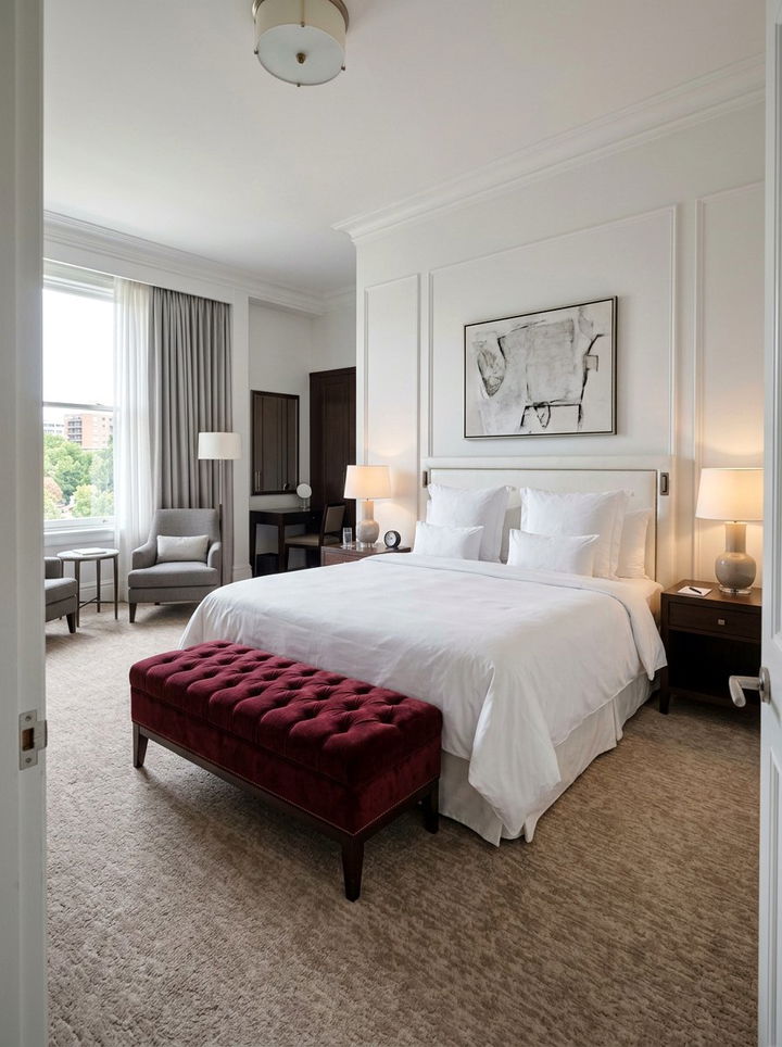 Burgundy Ottoman White Bed - 30 burgundy and white bedroom ideas