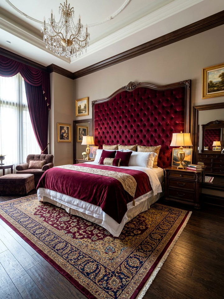 Burgundy Oversized Velvet Headboard - 30 bedroom velvet headboards