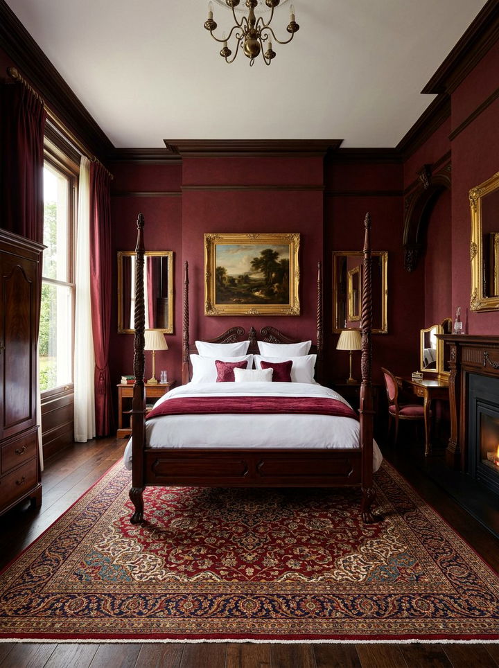 Burgundy Red Classic Bedroom - 30 rich color bedroom ideas