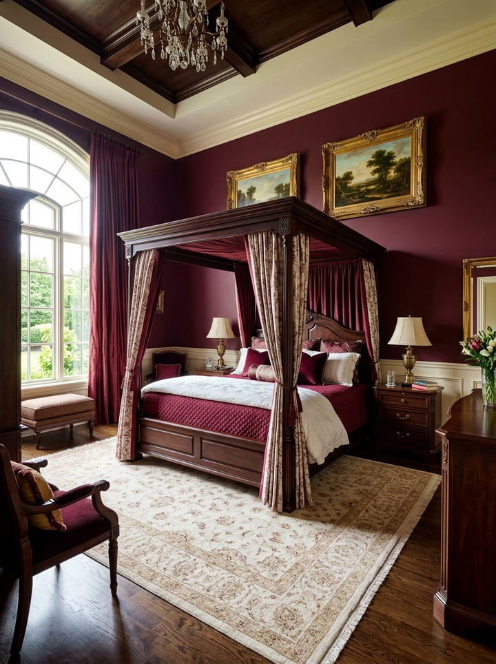 Burgundy Red Traditional Bedroom - 30 dark color bedroom ideas