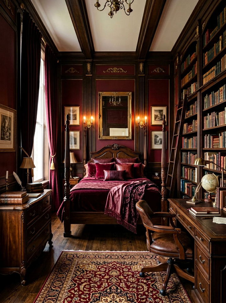 Burgundy Red - 30 dark academia bedroom color ideas