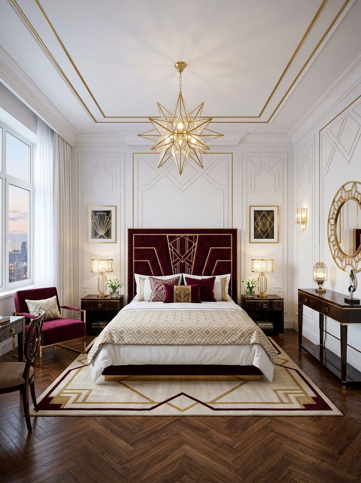Burgundy White Art Deco Style - 30 burgundy and white bedroom ideas
