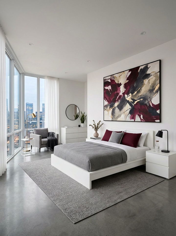 Burgundy White Contemporary Suite - 30 burgundy and white bedroom ideas