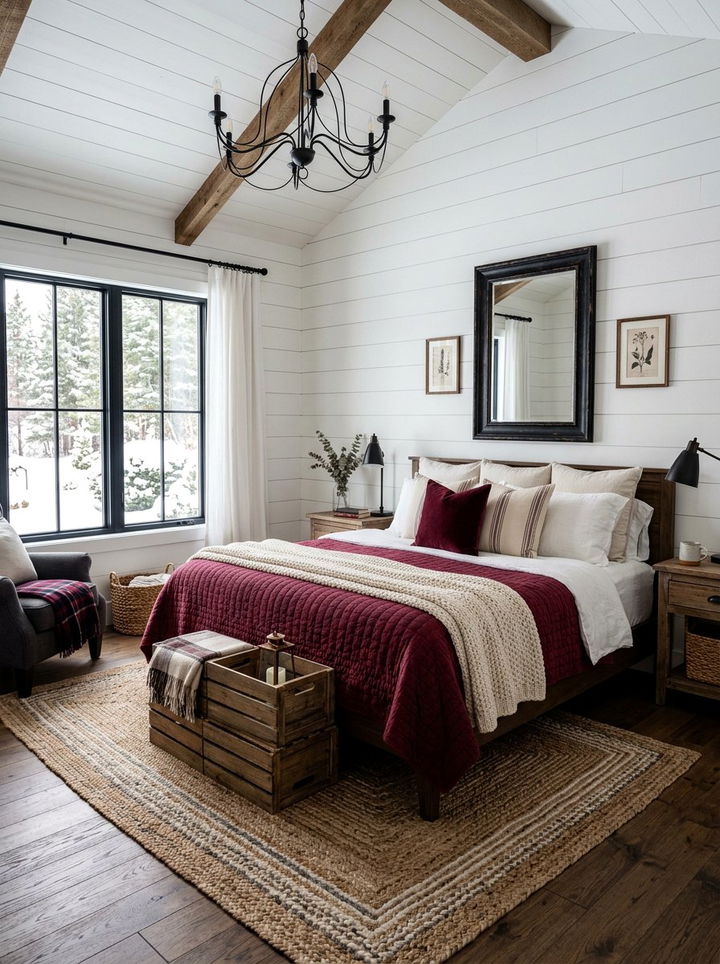 Burgundy White Farmhouse Style - 30 burgundy and white bedroom ideas