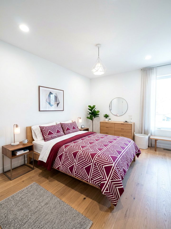 Burgundy White Geometric Pattern - 30 burgundy and white bedroom ideas