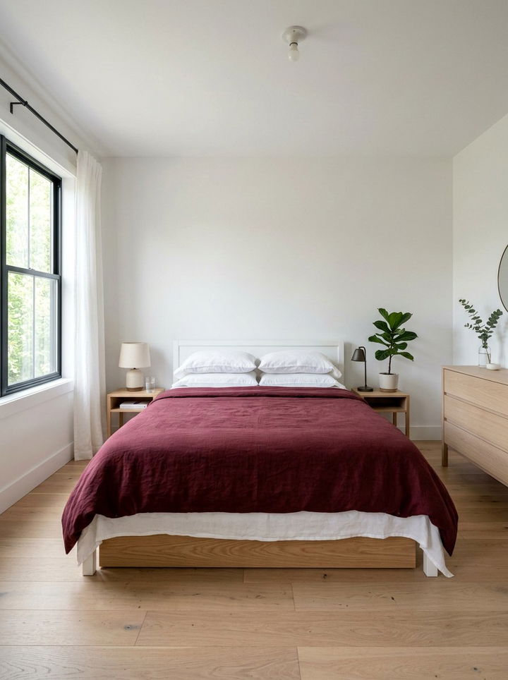 Burgundy White Minimalist Bedroom - 30 burgundy and white bedroom ideas