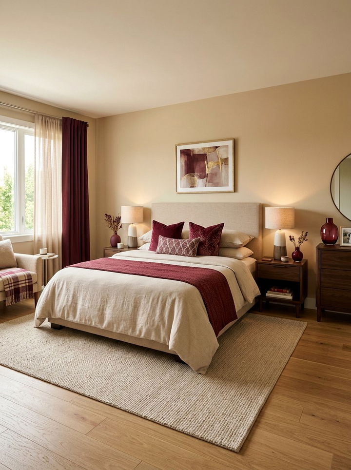 Burgundy and Beige Bedroom - 30 burgundy bedroom color schemes