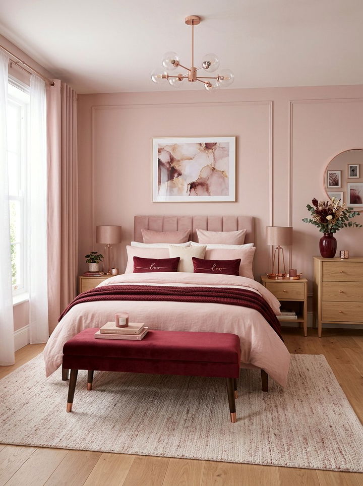 Burgundy and Blush Pink Bedroom - 30 burgundy bedroom color schemes
