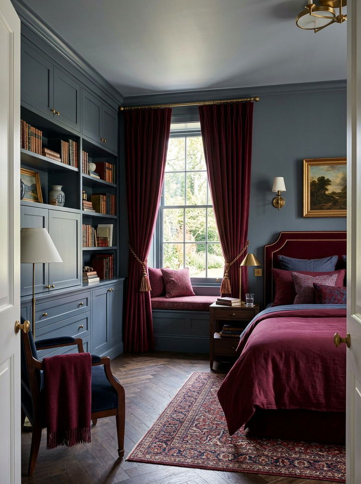 Burgundy and Slate Blue Bedroom - 30 burgundy bedroom color schemes