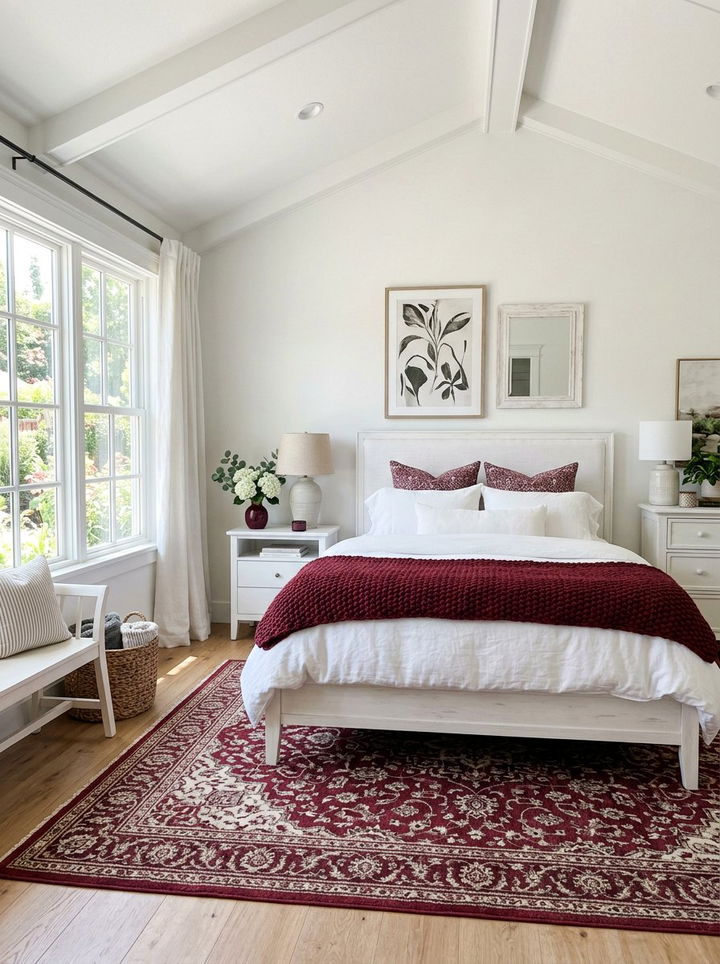 Burgundy and White Bedroom - 30 burgundy bedroom color schemes