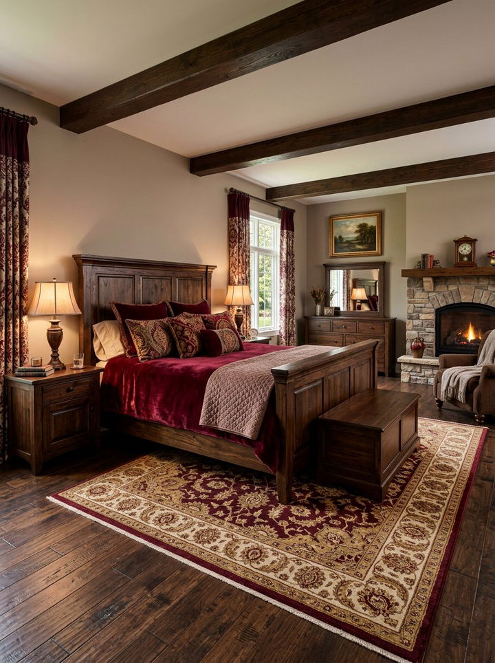 Burgundy and Wood Bedroom - 30 burgundy bedroom color schemes