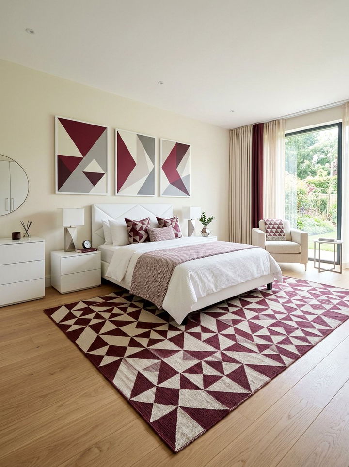 Burgundy and cream geometric decor - 30 burgundy and cream bedroom ideas