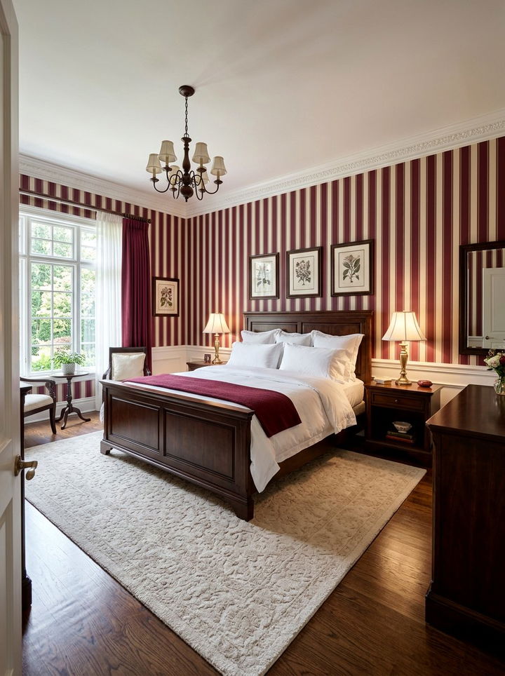 Burgundy and cream stripes - 30 burgundy and cream bedroom ideas