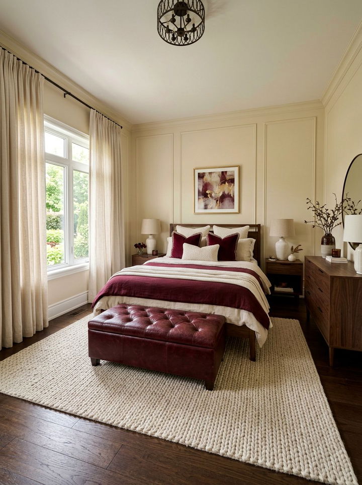 Burgundy and cream textures - 30 burgundy and cream bedroom ideas