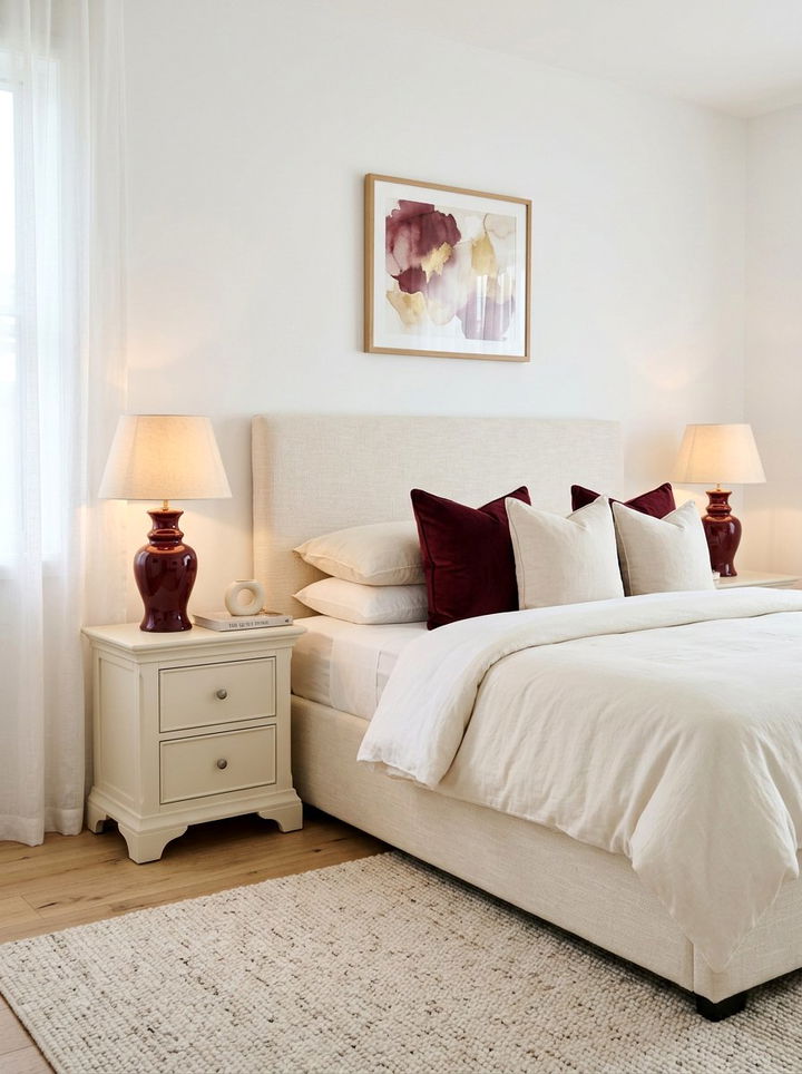 Burgundy bedside lamps cream - 30 burgundy and cream bedroom ideas