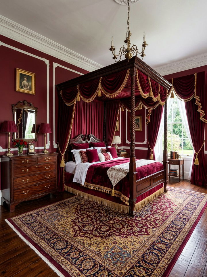Burgundy red vintage bedroom - 30 vintage bedroom color ideas