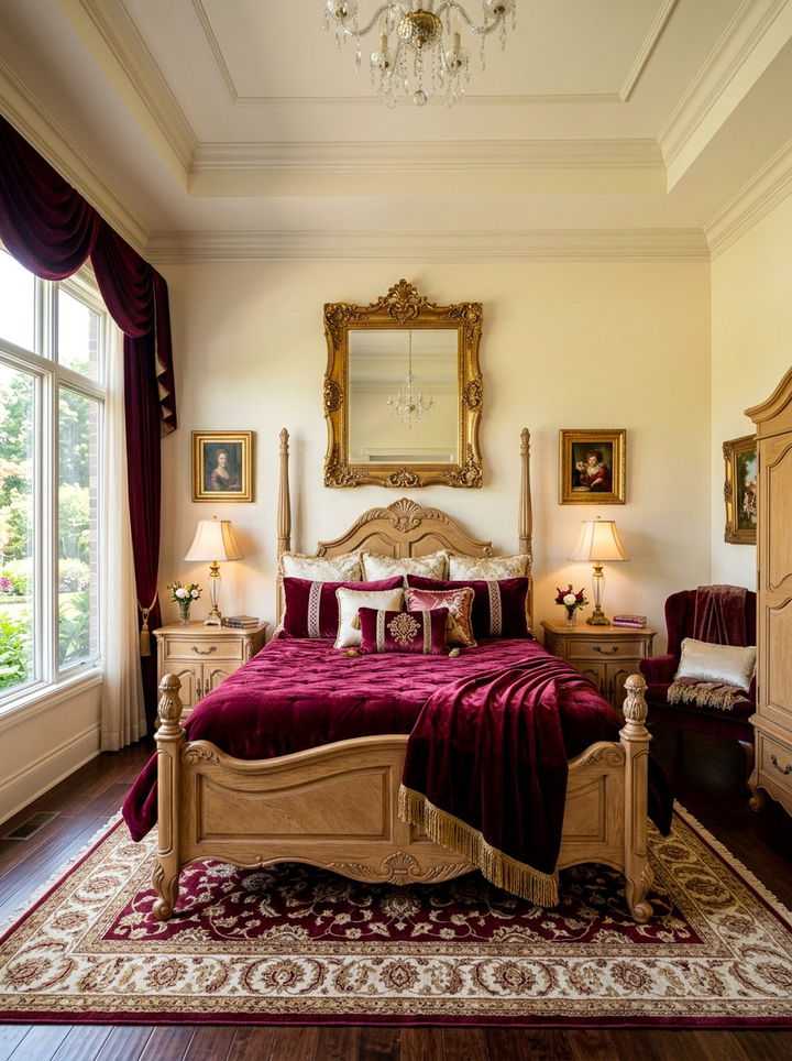 Burgundy velvet bedding - 30 bedroom velvet bedding ideas