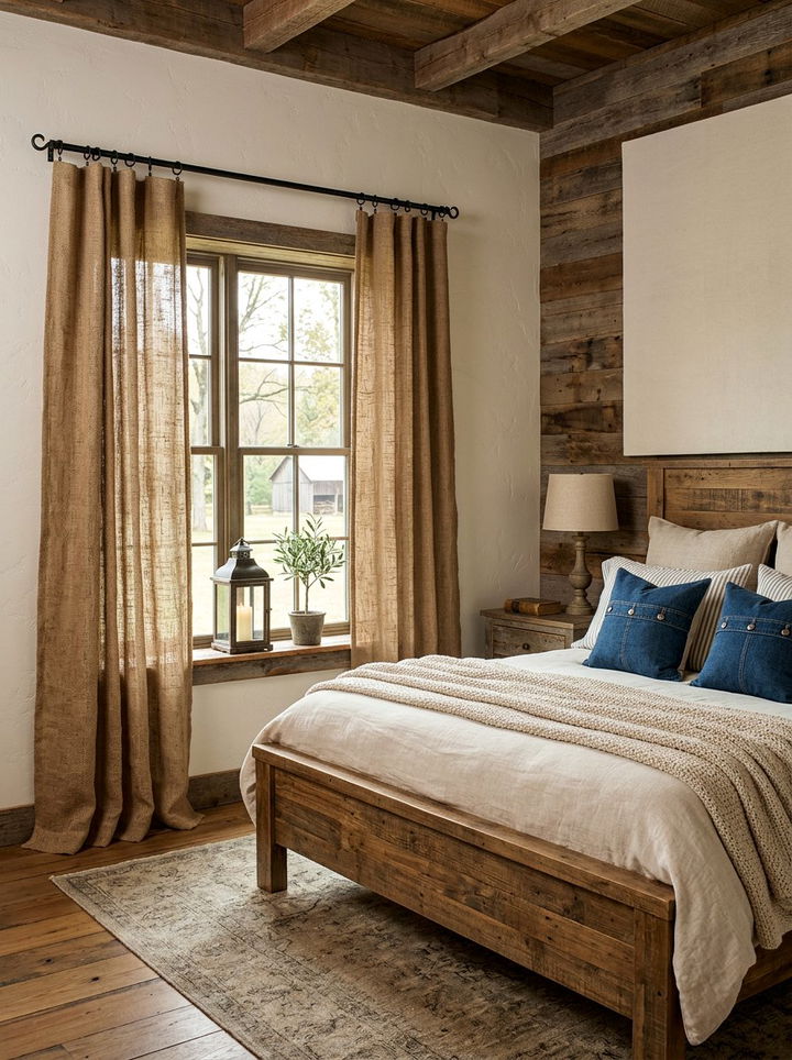 Burlap Rustic Curtains - 30 bedroom curtain ideas