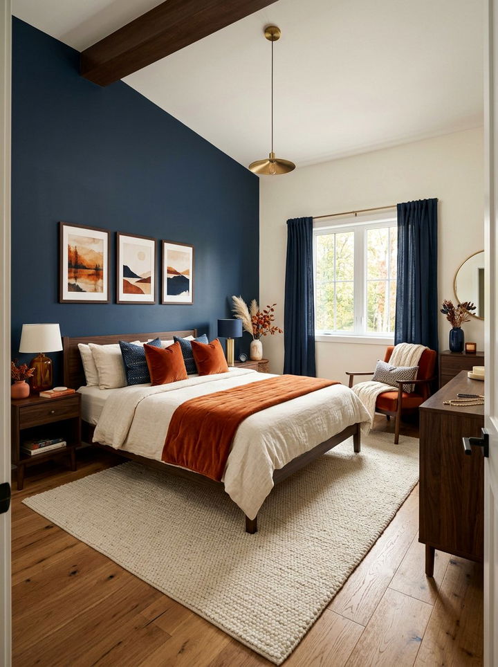 Burnt Orange Navy Cream Bedroom - 30 tricolor bedroom ideas