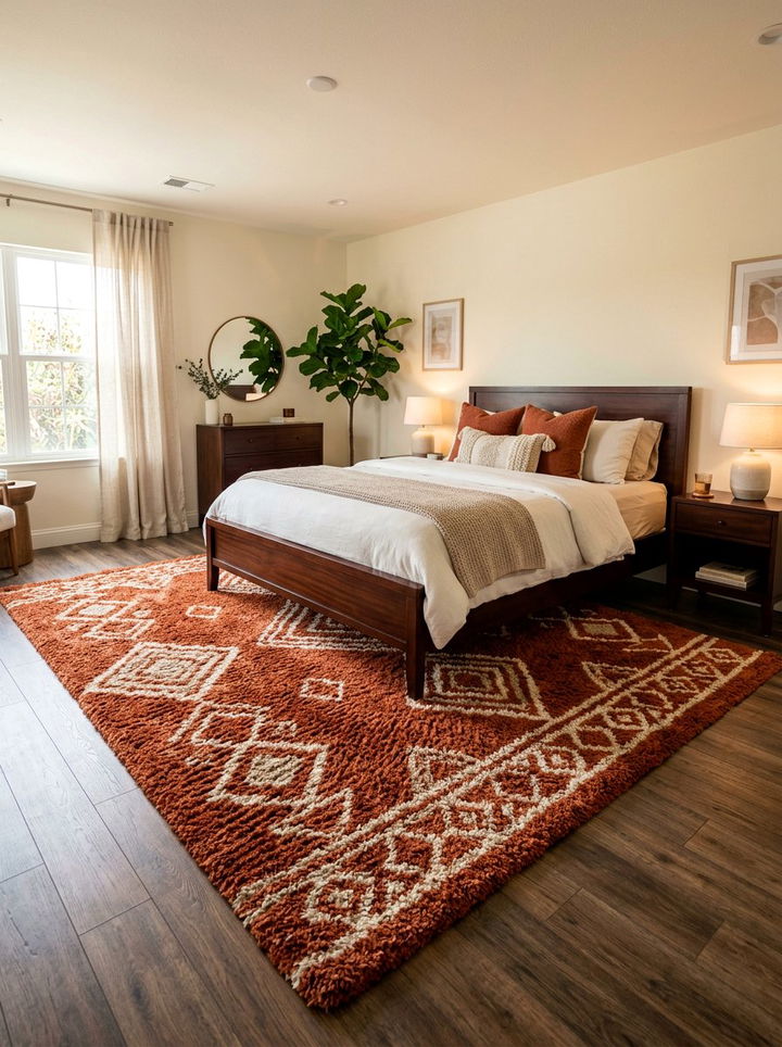 Burnt Orange Rug - 30 warm toned bedroom ideas